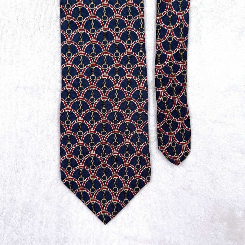 Tom James Silk Necktie Navy Red Gold Equestrian Horse Bit USA Designer Tie - Picture 4 of 12
